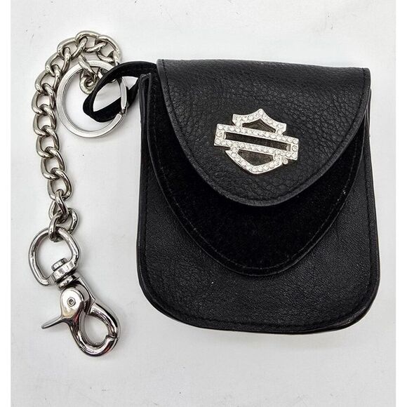 Harley Davidson Leather Pouch With Chain & Snap Closure - Picture 1 of 7